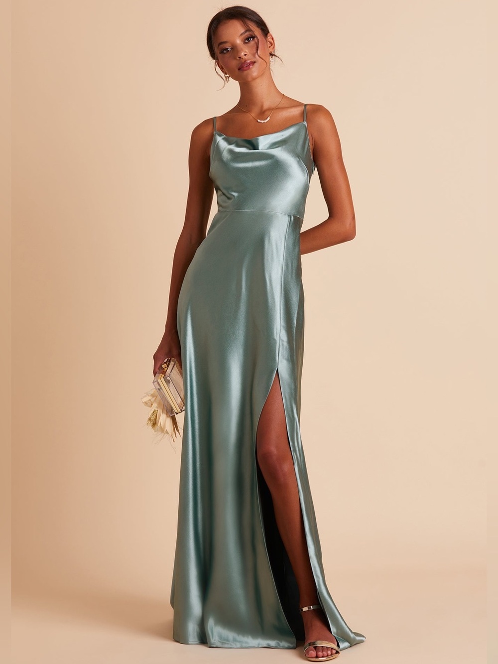 BIRDY GREY Lisa Dress In Shiny Satin Sea Glass